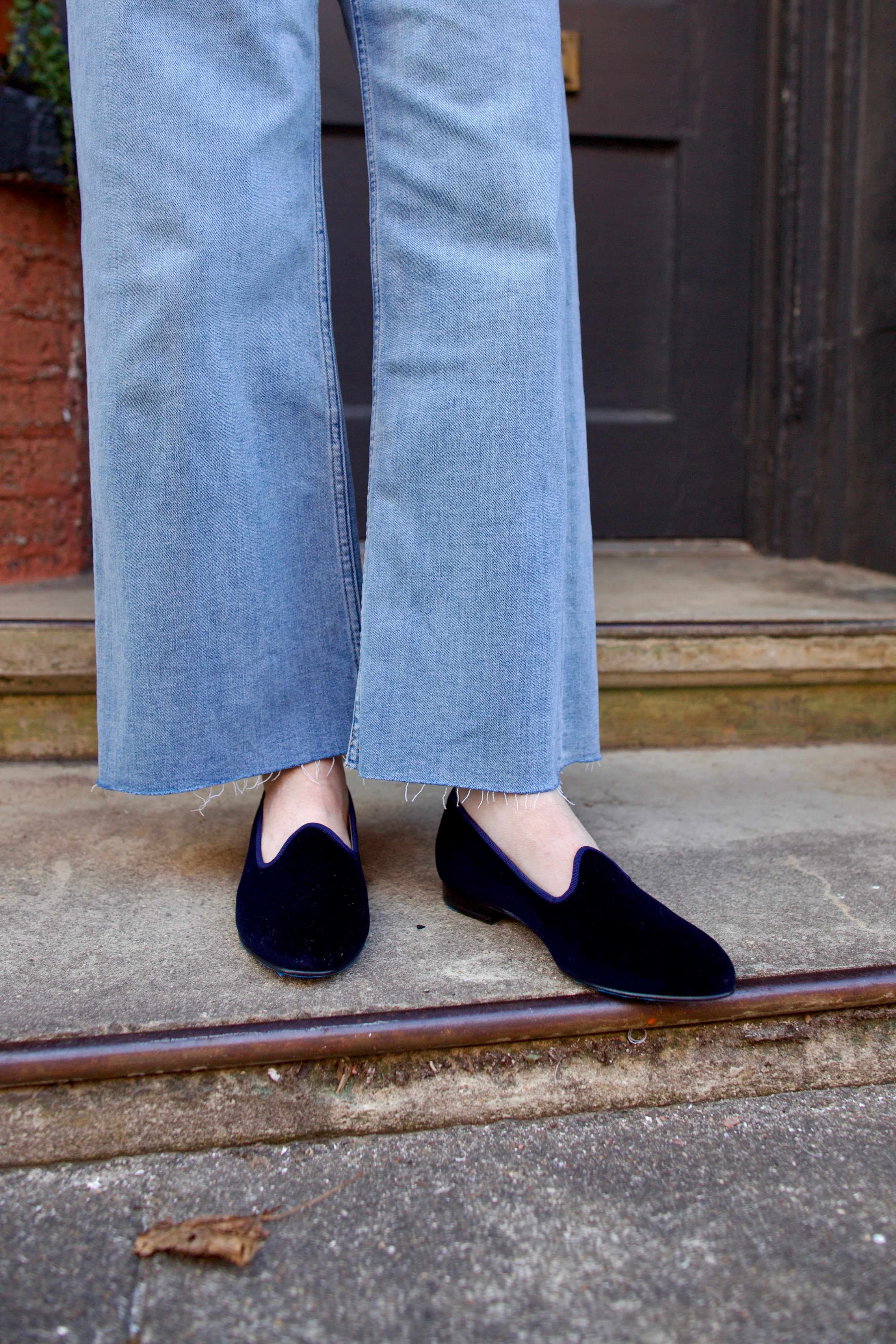 Vibi Venezia Navy blue Velvet Loafers women's designer shoe grosgrain trim traditional leather sole luxury slip-on loafer