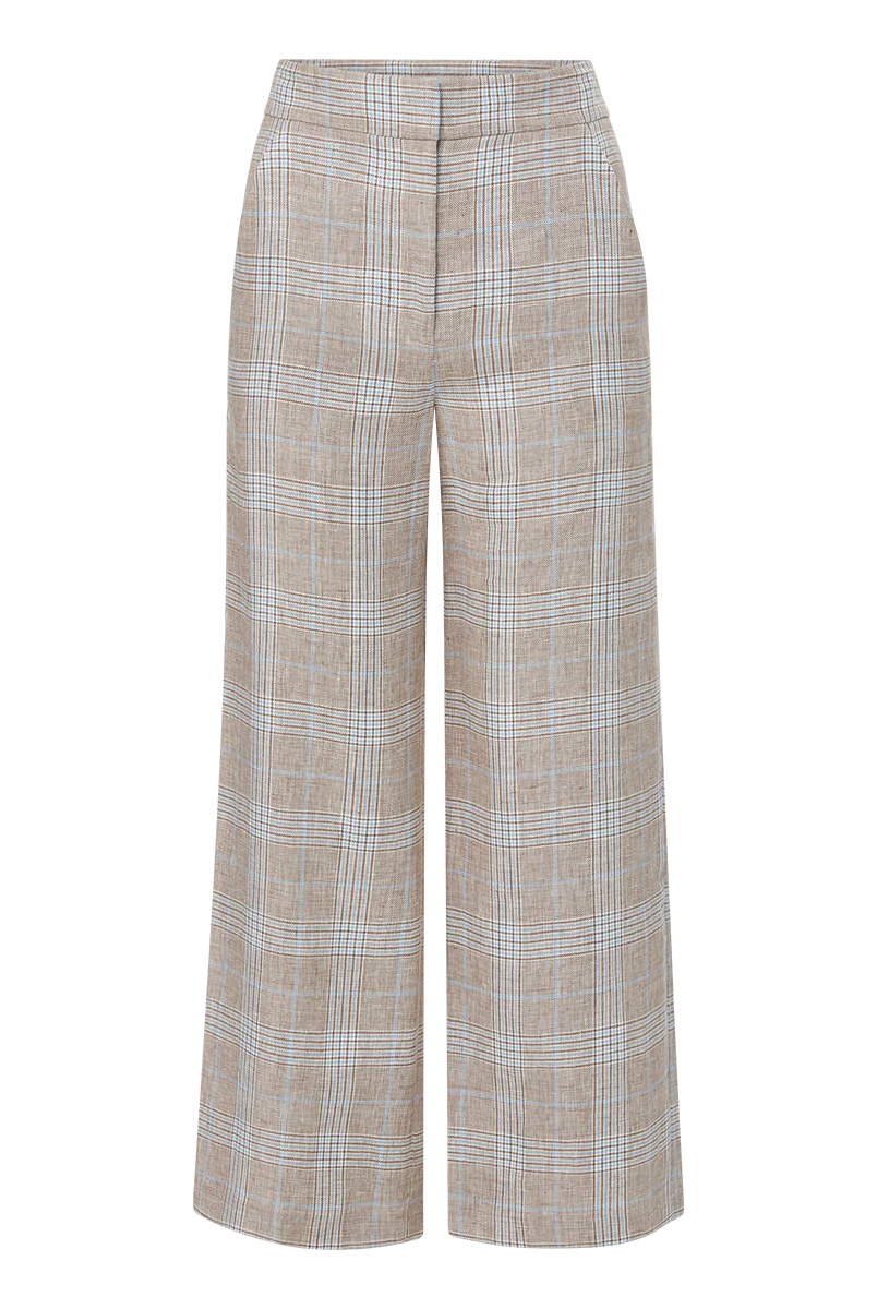 Image featuring the Brixton linen pants from Veronica Beard with a flat front, high-rise, wide-leg design in a cropped silhouette with side slit pockets.