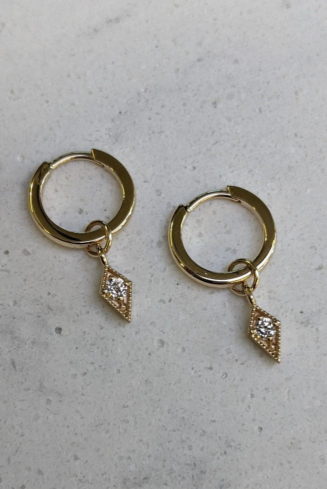 Image of Asheville Jeweler TEPHANIE ELLIS Diamond Charm Hoops in 14K Recycled Yellow Gold Fine Jewelry