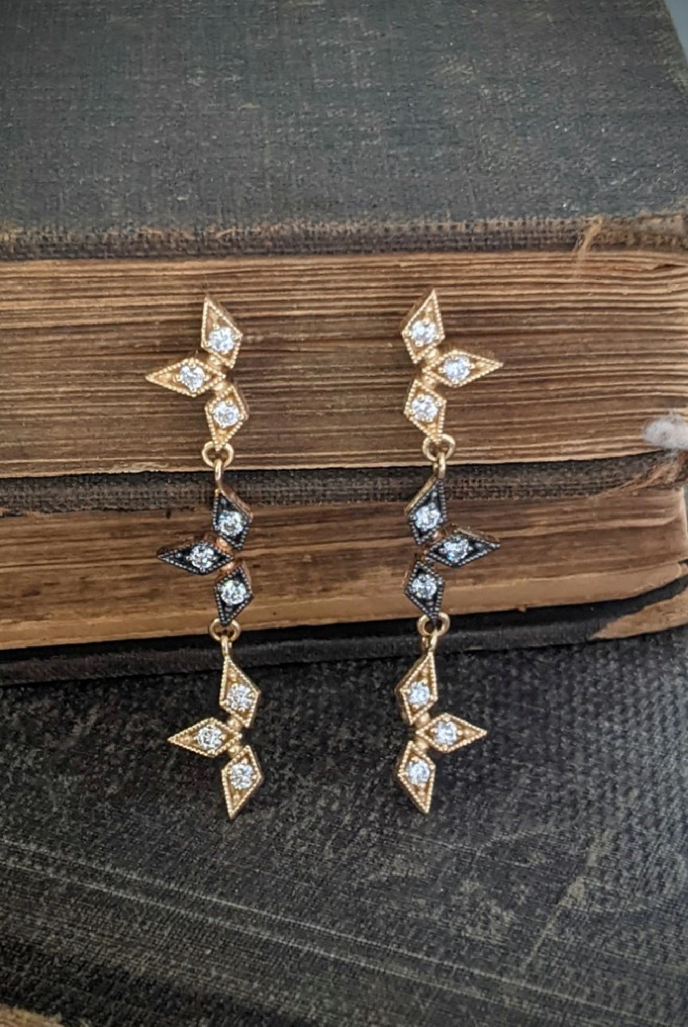 Image of STEPHANIE ELLIS Triple Star Dangle Earrings in 14K Yellow Gold Diamond Fine Jewelry
