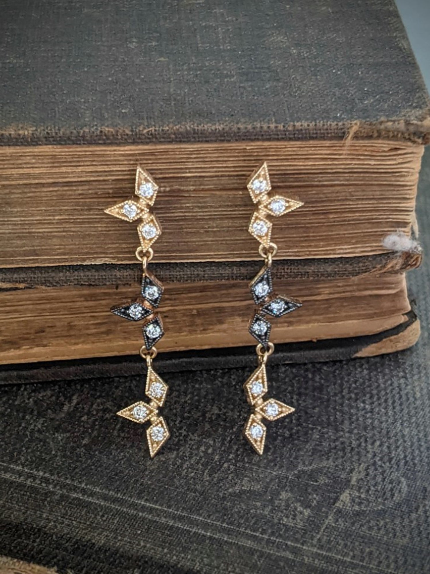 Image of STEPHANIE ELLIS Triple Star Dangle Earrings in 14K Yellow Gold Diamond Fine Jewelry
