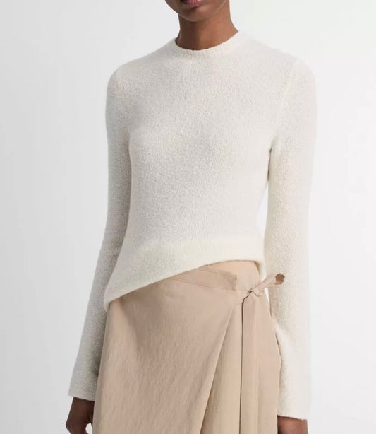 Soft Boucle Long Sleeve Crew Neck Sweater in Ivory