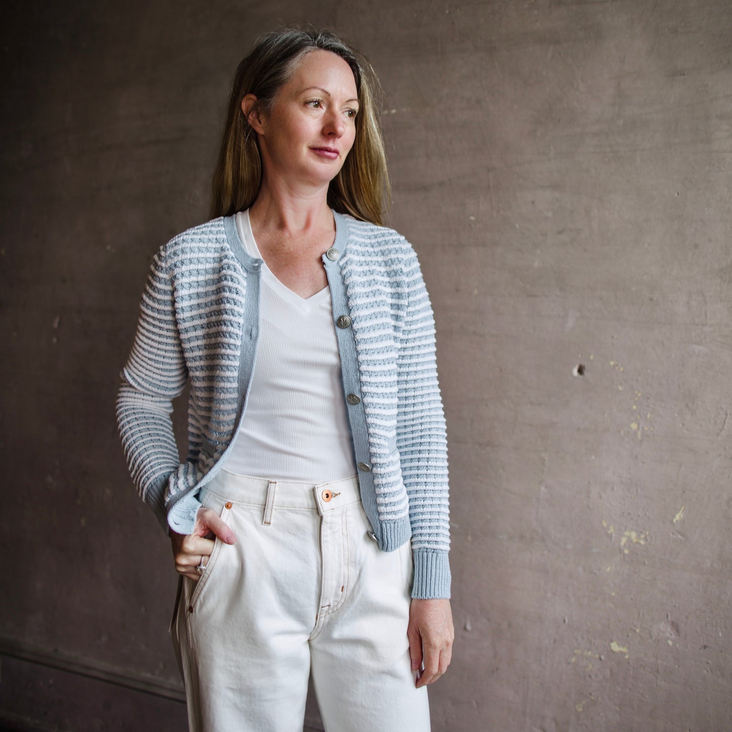 Rag & Bone Blue Marlee Stripe Cotton Blend Cardigan