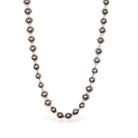 Image of luxury Grey Akoya Pearl Necklace from fine jewelry artist Amali handcrafted in New York in warm 18K yellow gold with matching necklace and earrings 