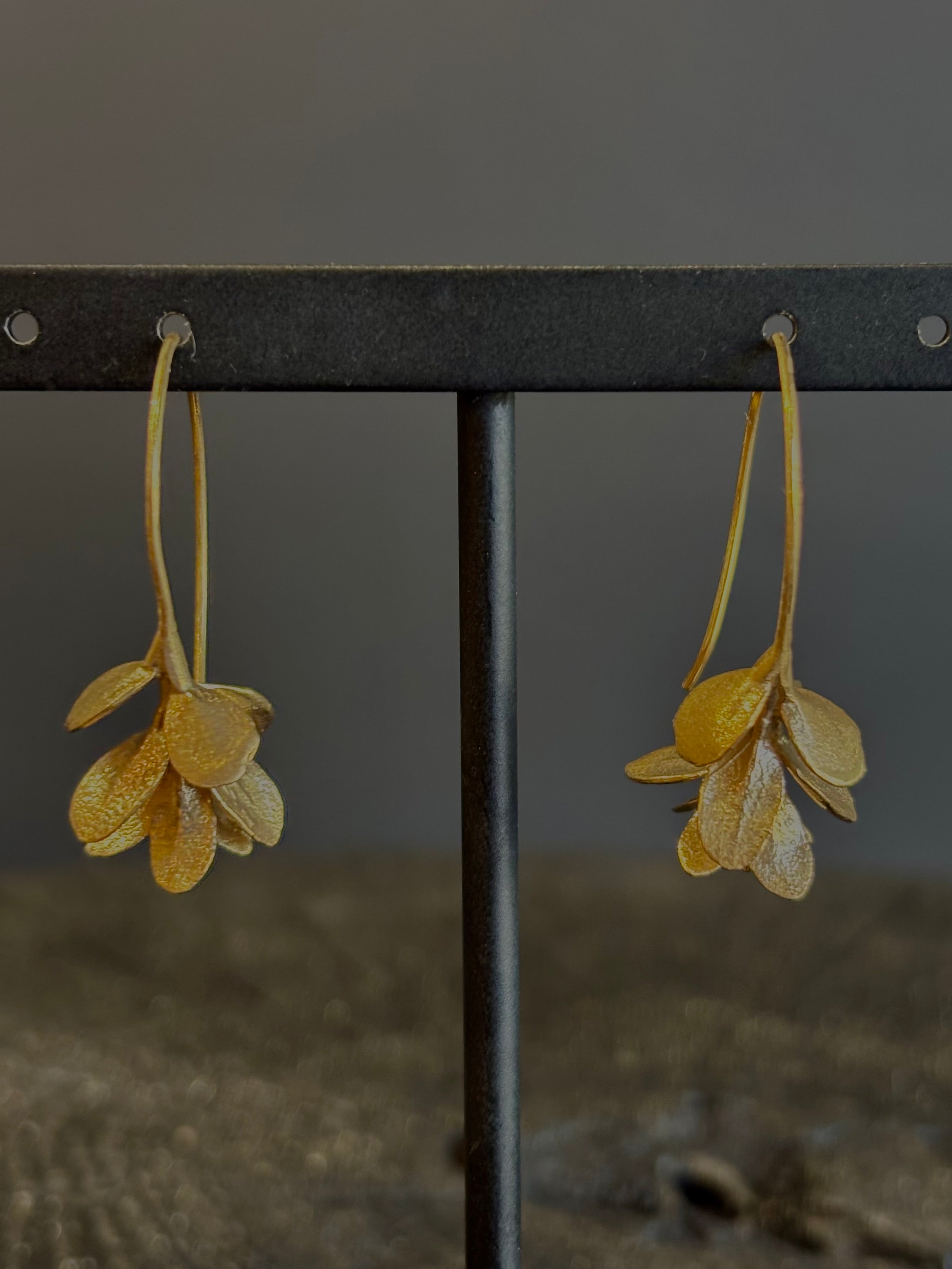 Image of Four Petal Succulent Hoop Earrings from North Carolina fine jewelry artist Amber Mahler handcrafted 18K yellow gold vermeil botanical casting