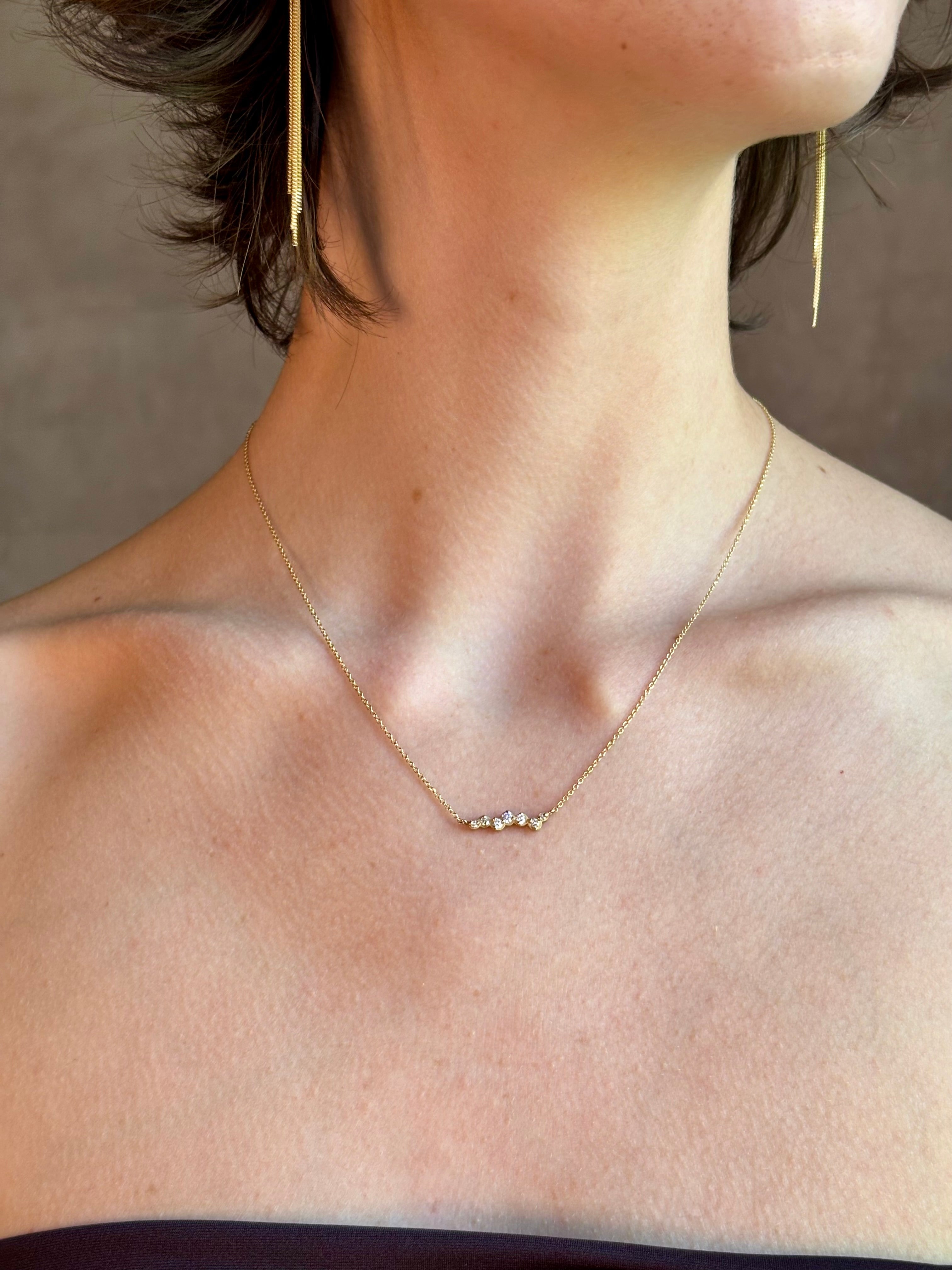 Cascade Diamond 18k yellow gold Necklace by fine jewelry artist Anne Sportun brilliant-cut diamonds 