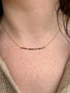 Image of woman wearing fine jewelry designer ANNE SPORTUN Center Watermelon Tourmaline Necklace in 18k yellow gold