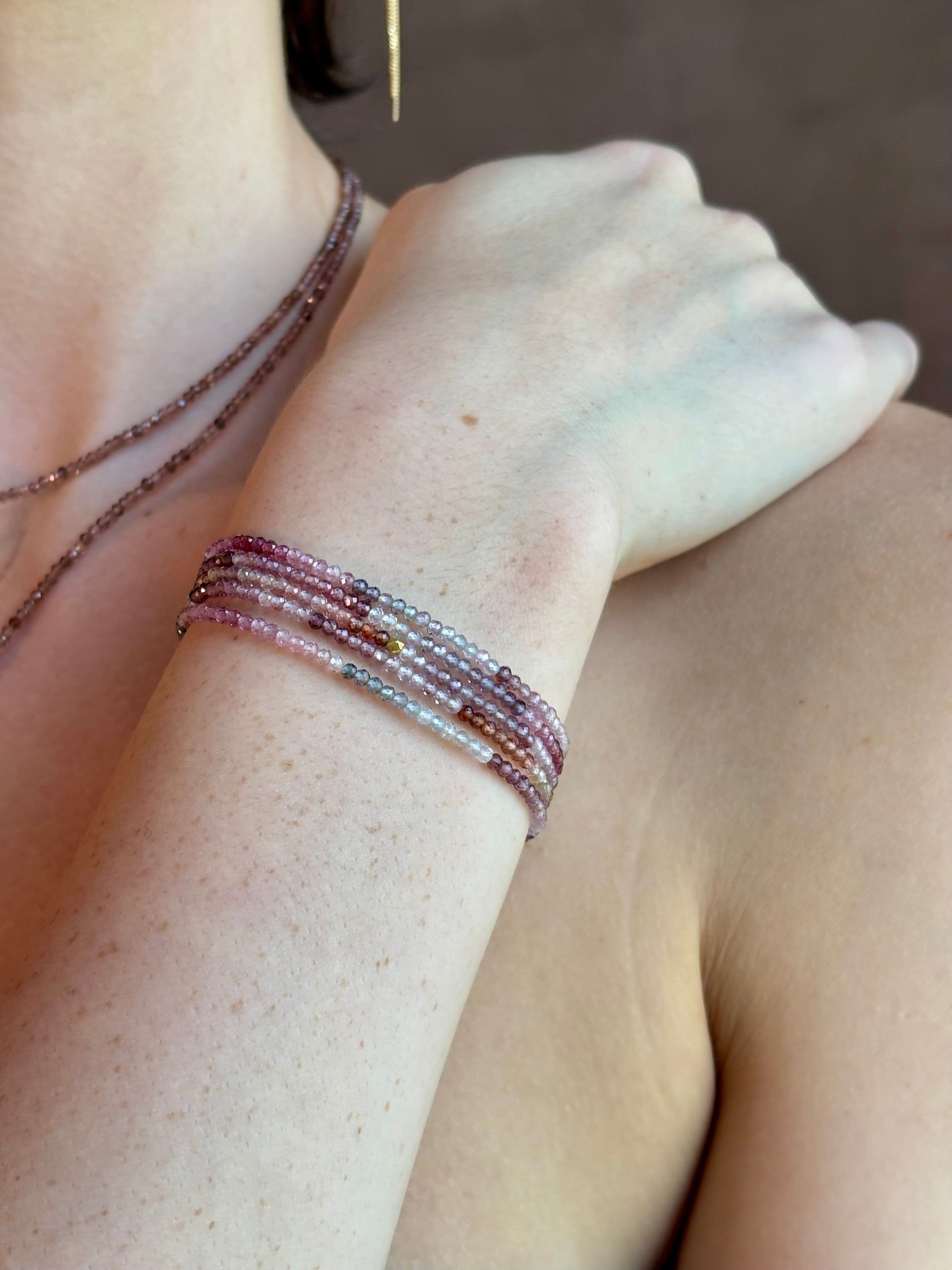 multicolored spinel bracelet by Anne Sportun that can be worn as a bracelet or necklace with 18k yellow gold