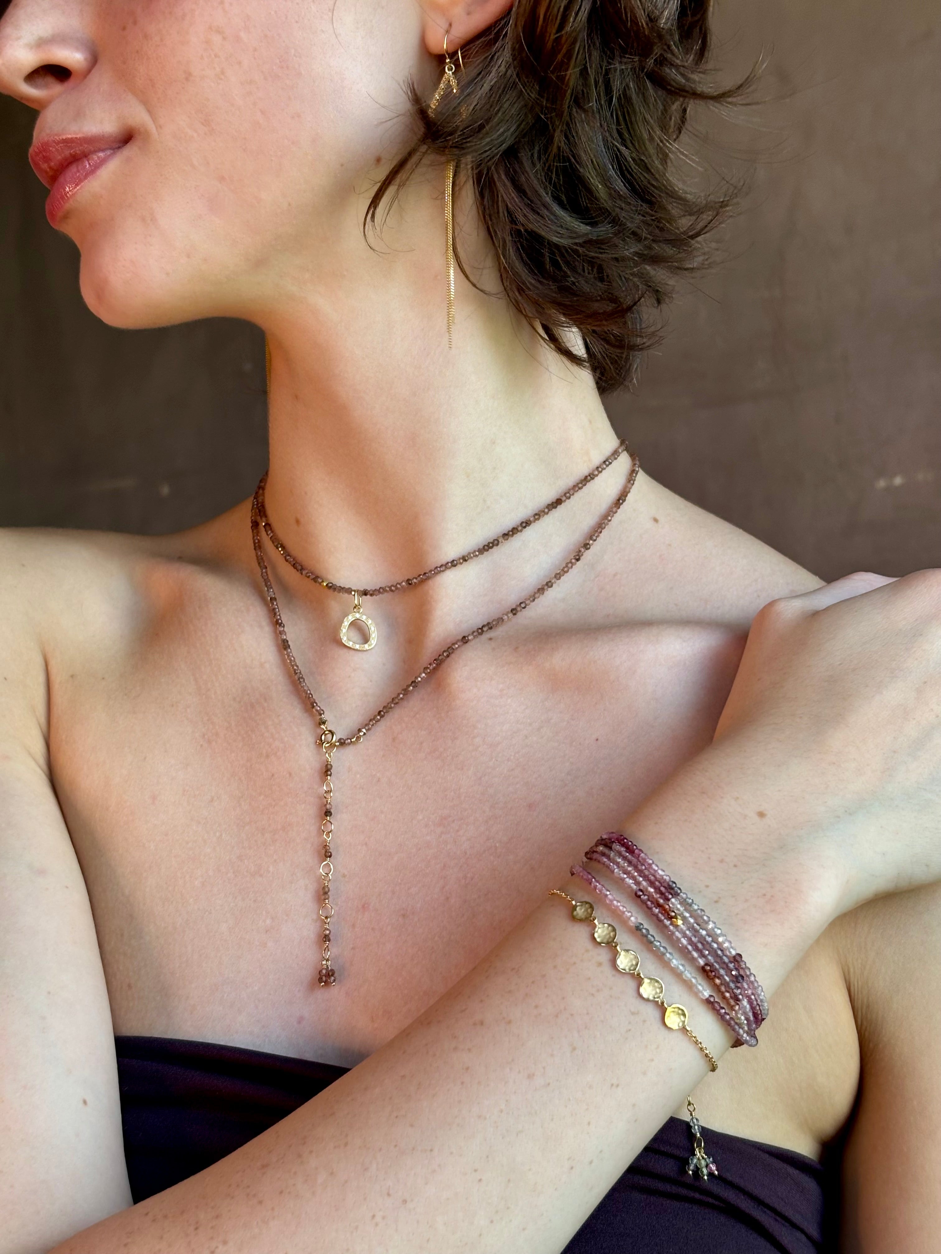multicolored spinel bracelet by Anne Sportun that can be worn as a bracelet or necklace with 18k yellow gold
