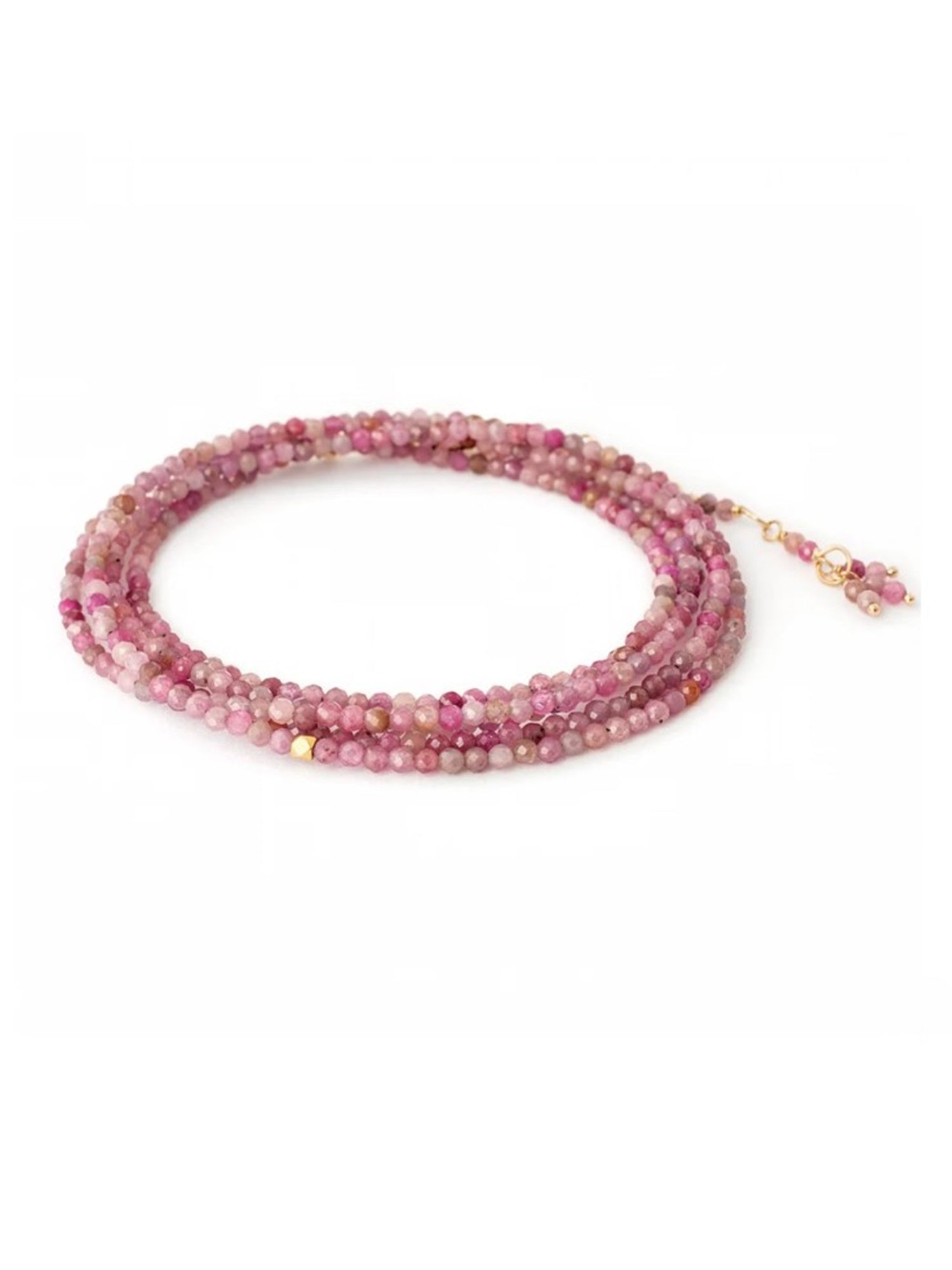 Pink Ruby Wrap Bracelet from fine jewelry artist Anne Sportun natural pink rubies handcrafted with 18K yellow gold 