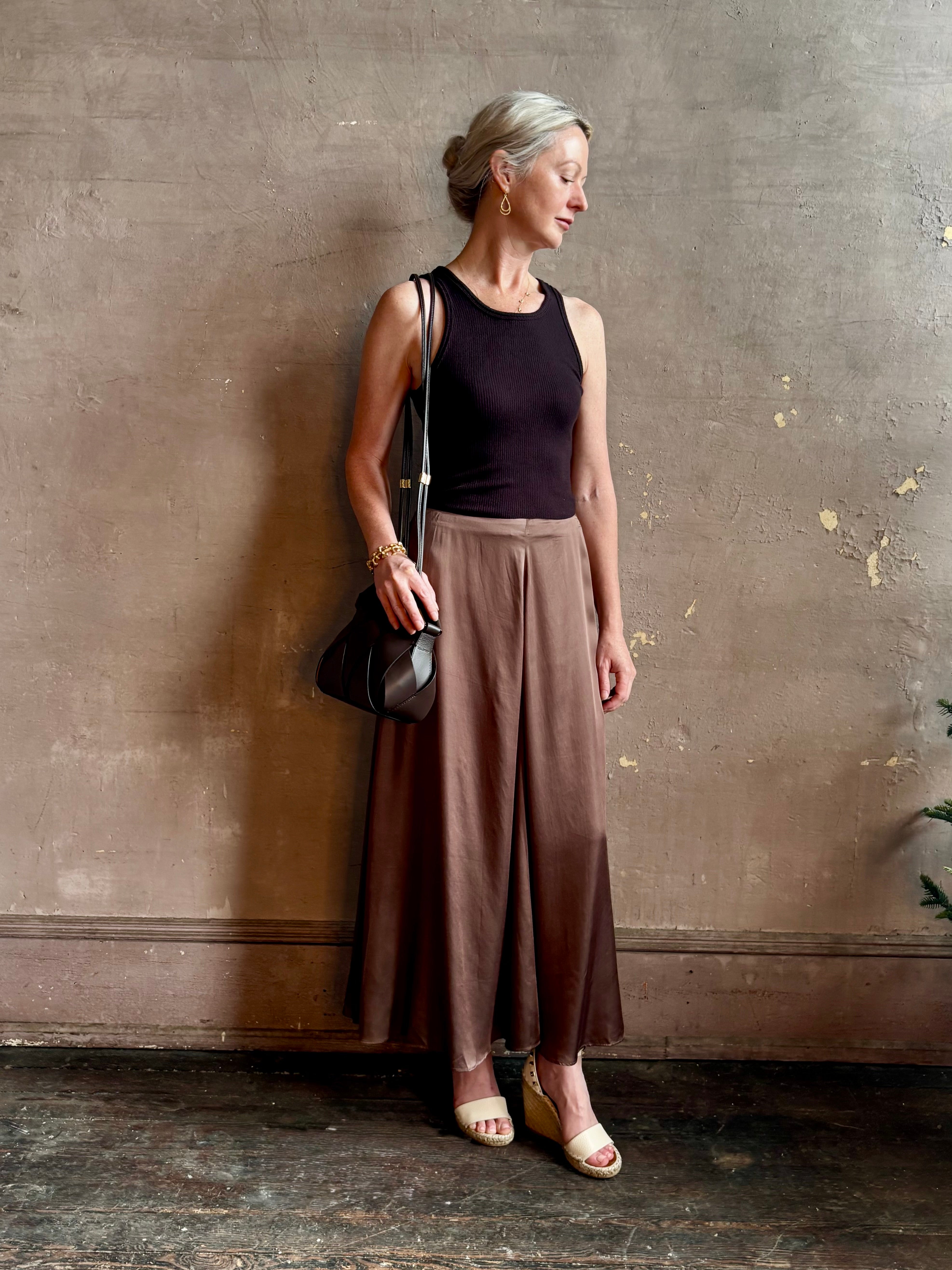 timeless classic tailoring Primavera skirt in a sophisticated neutral by Apiece Apart concealed zip closure fitted waist