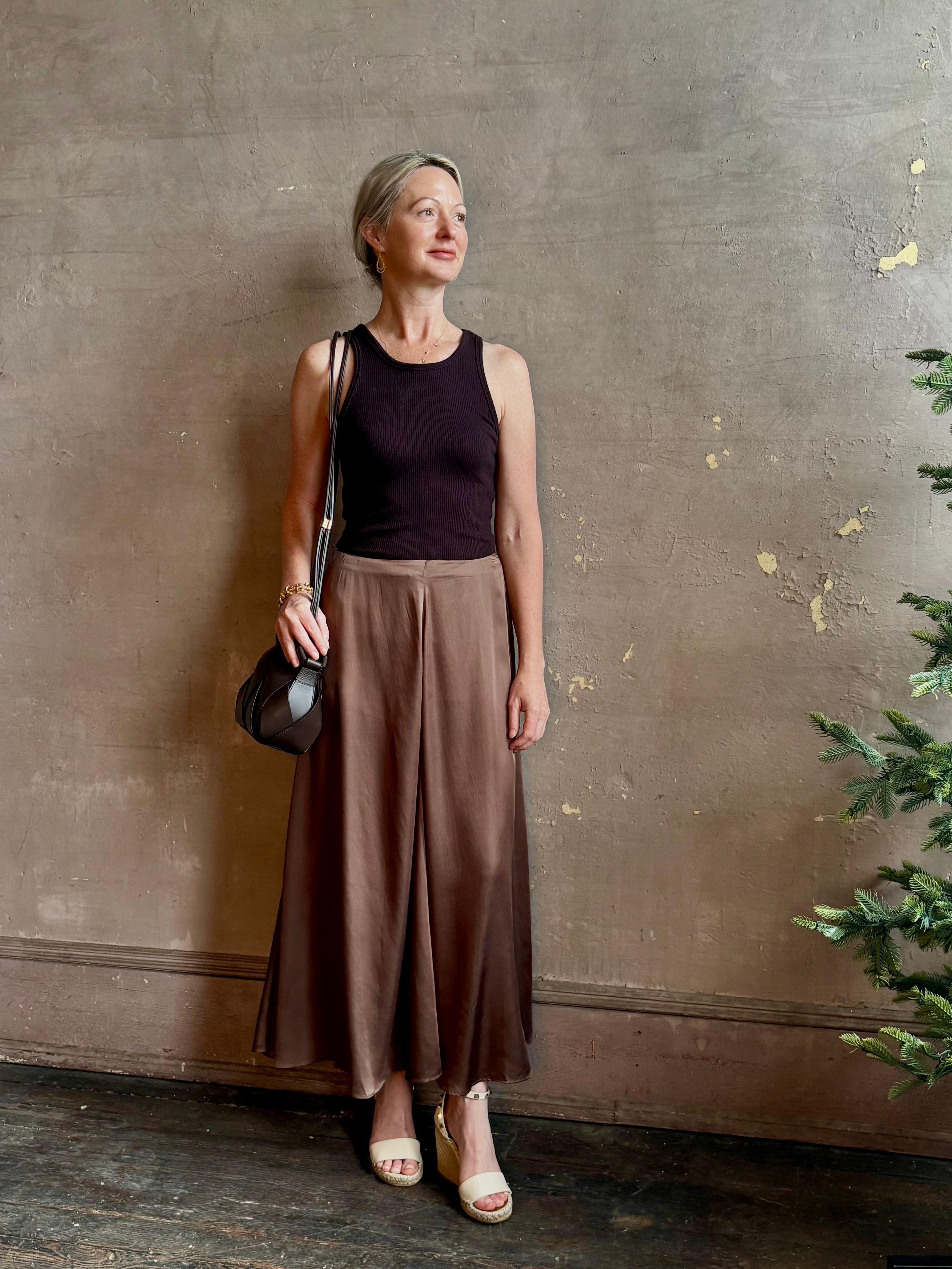 timeless classic tailoring Primavera skirt in a sophisticated neutral by Apiece Apart concealed zip closure fitted waist