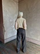 Apiece Apart's Cashmere/Silk Sweater in Beige  tissue-weight knit with a semi-transparent,  conscious luxury layering