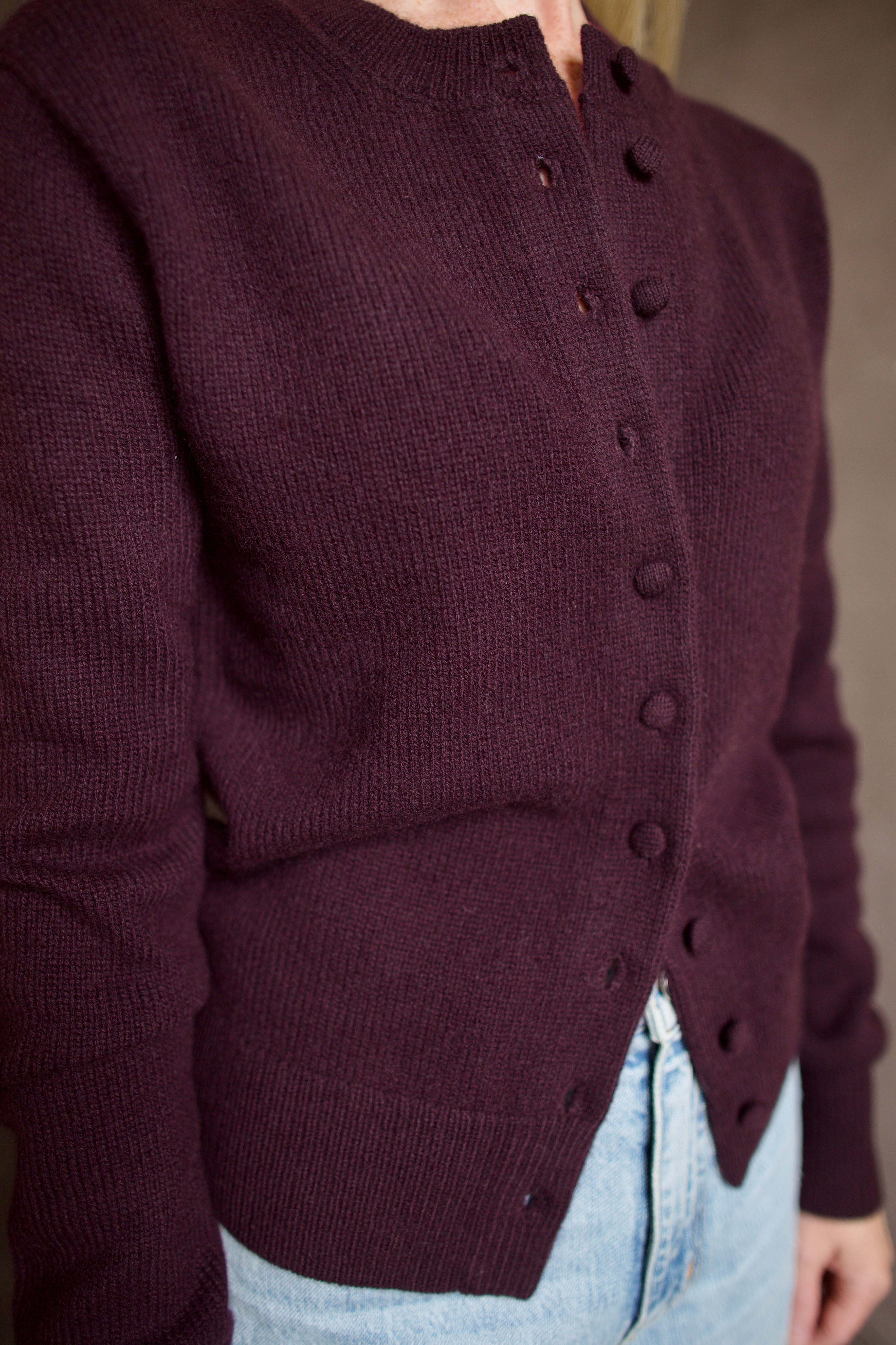 Detailed image of ALC Skyler cashmere cardigan by ALC with covered buttons for an elevated basic