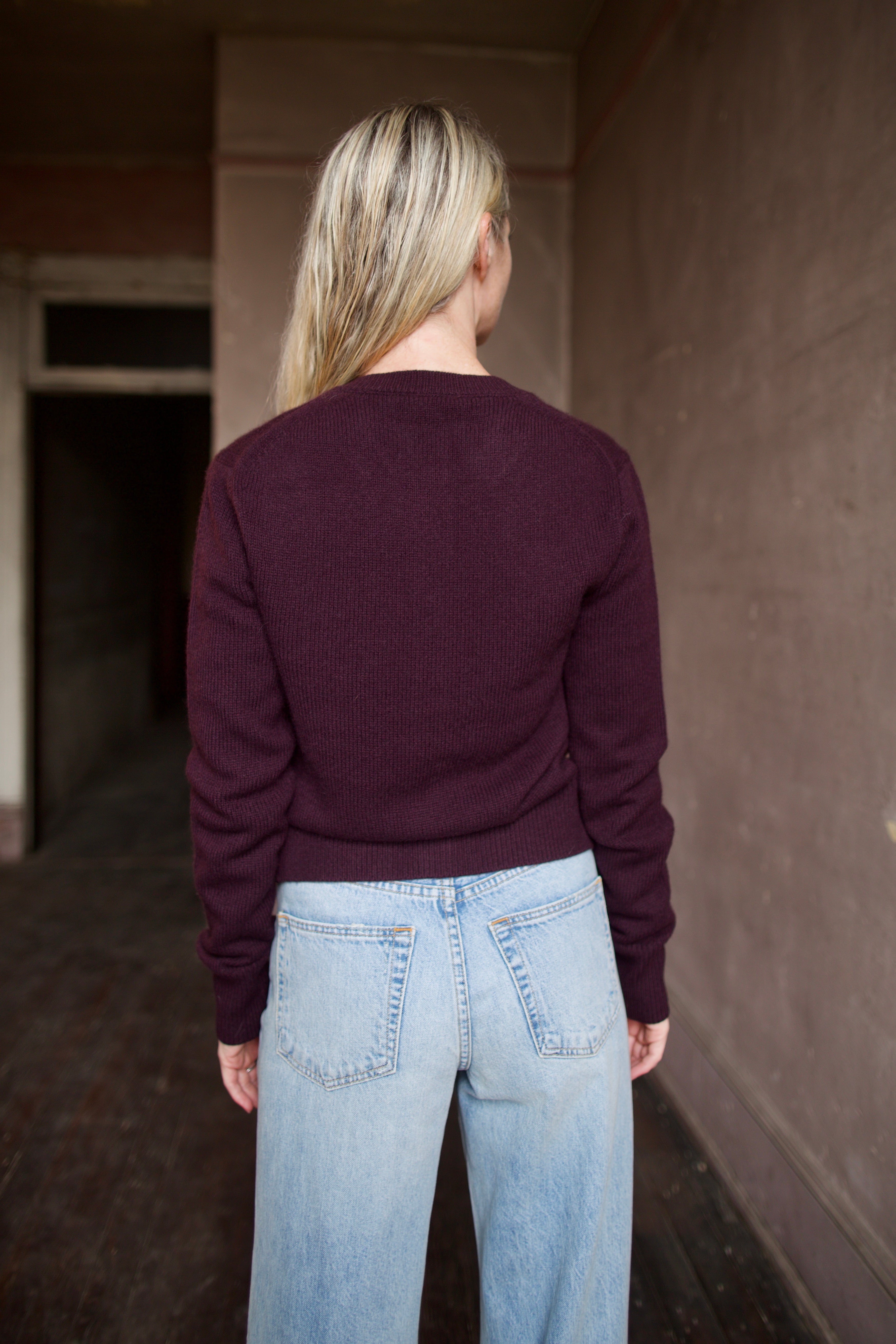 Back image of ALC Skyler cashmere cardigan by ALC with covered buttons for an elevated basic