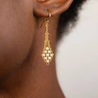 Amali's Lattice Earrings in 18K Yellow Gold & Freshwater Pearls hand-woven gold trellis artisan crafted American-made