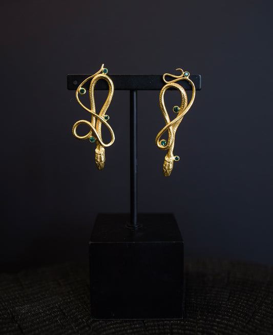 18k gold vermeil & Emerald Serpentine Earrings