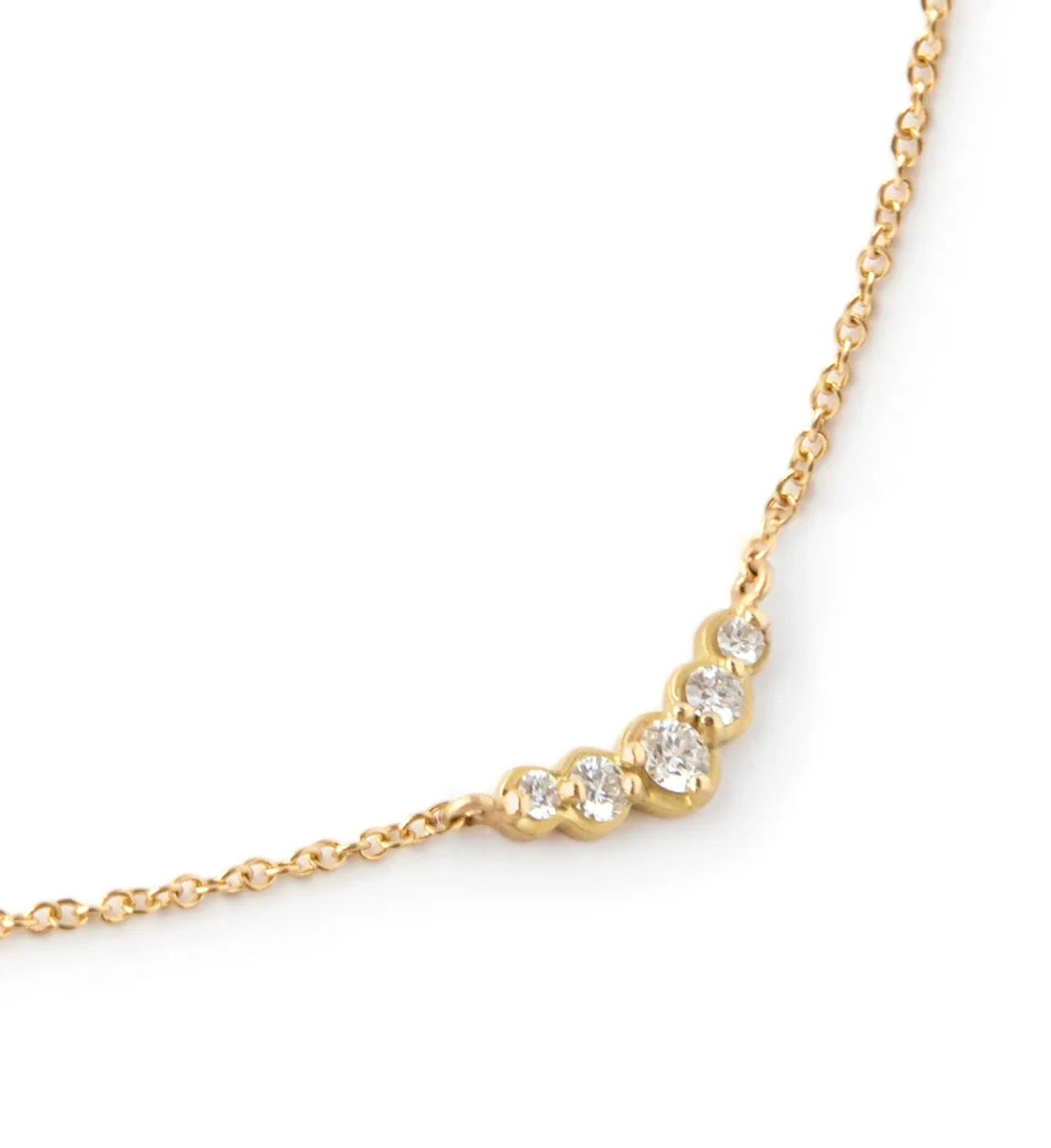 Fine Jewelry Artist Anne Sportun Diamond Arc Necklace in 18 carat yellow gold and round brilliant natural diamonds