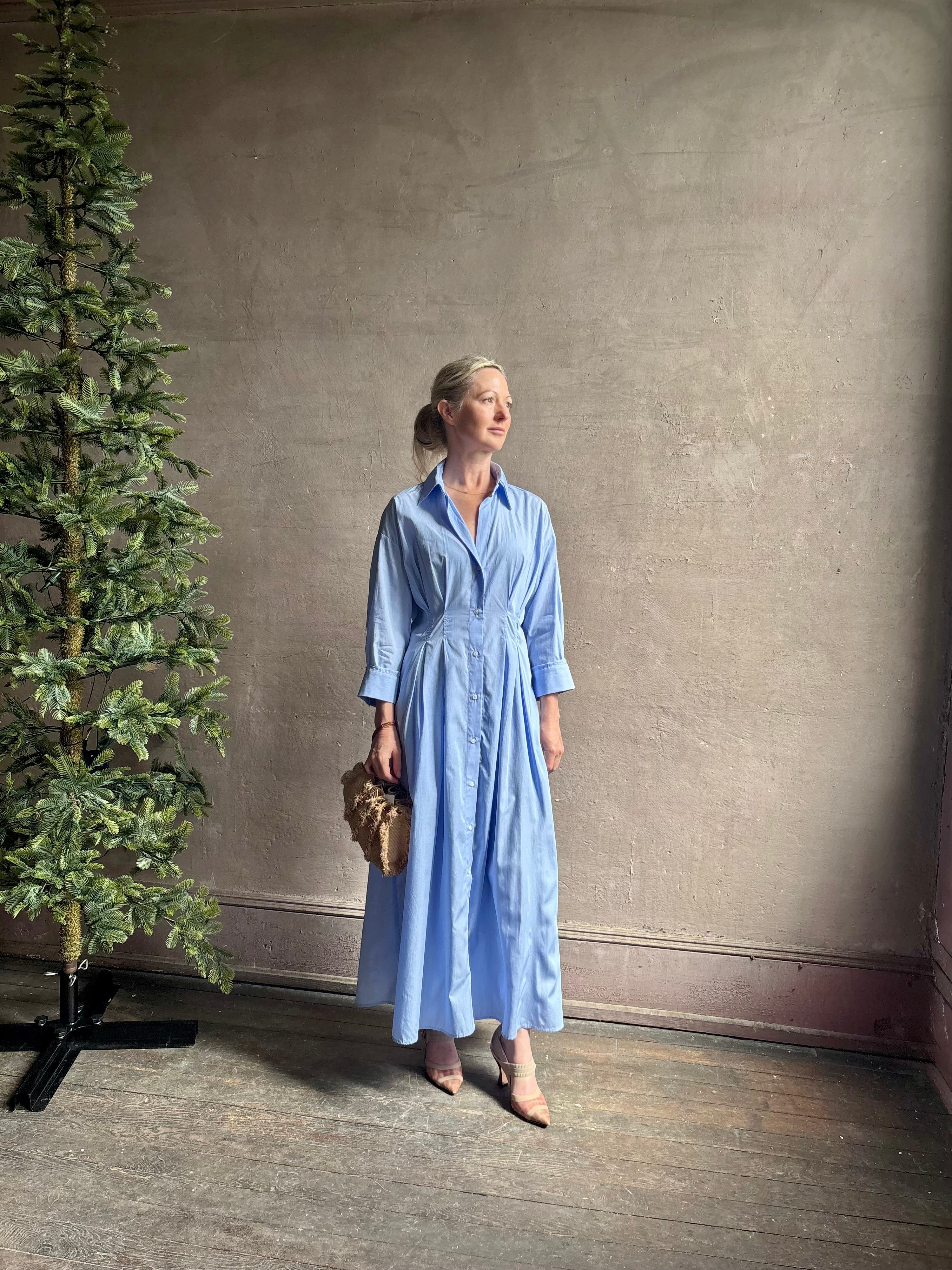 TWP Women's M Dress in Superfine Cotton - Oxford Blue