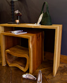 North Carolina handcrafted contemporary walnut waterfall wood table with a natural wood finish
