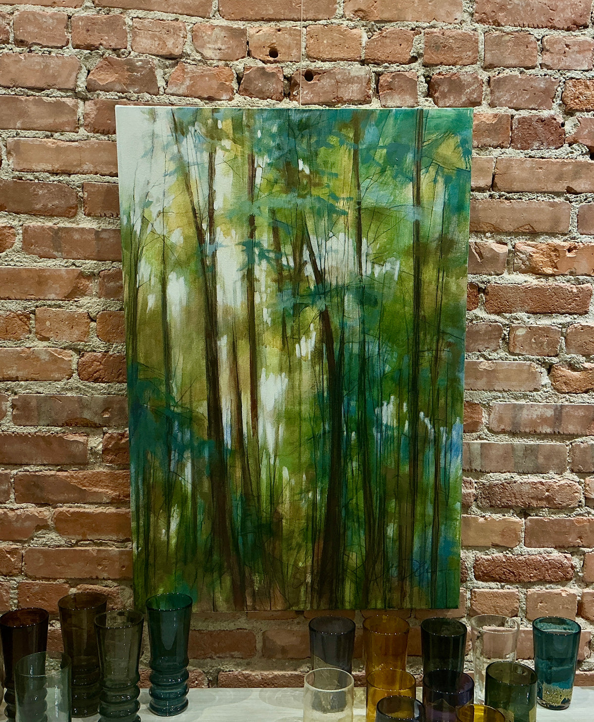 thryn Cooper's Spring Awakening — an original acrylic and graphite work capturing early mountain spring. Luminous, freshly emerging Appalachian fine art.