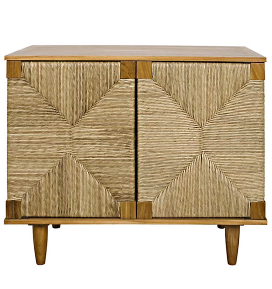 Teak & raffia sideboard