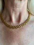 Christian Dior's Vintage 1980s Omega Collar Choker Necklace gold-plated interlocked links, signed "Chr.Dior" on the clasp. Modernist, collectible, pre-owned heritage