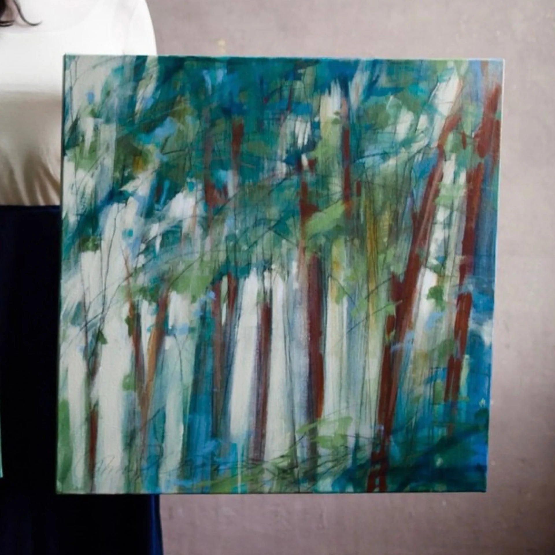 Image featuring an original acrylic and graphite painting by North Carolina artist Cathryn Cooper “Forest Wind II”