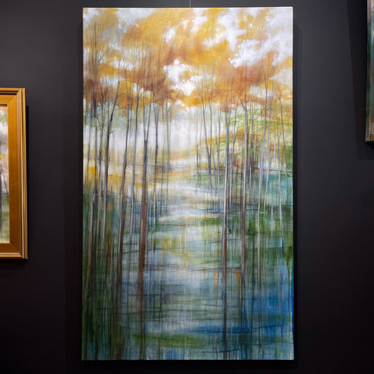 Image featuring an original acrylic and graphite painting by North Carolina artist Cathryn Cooper “Tall Trees”