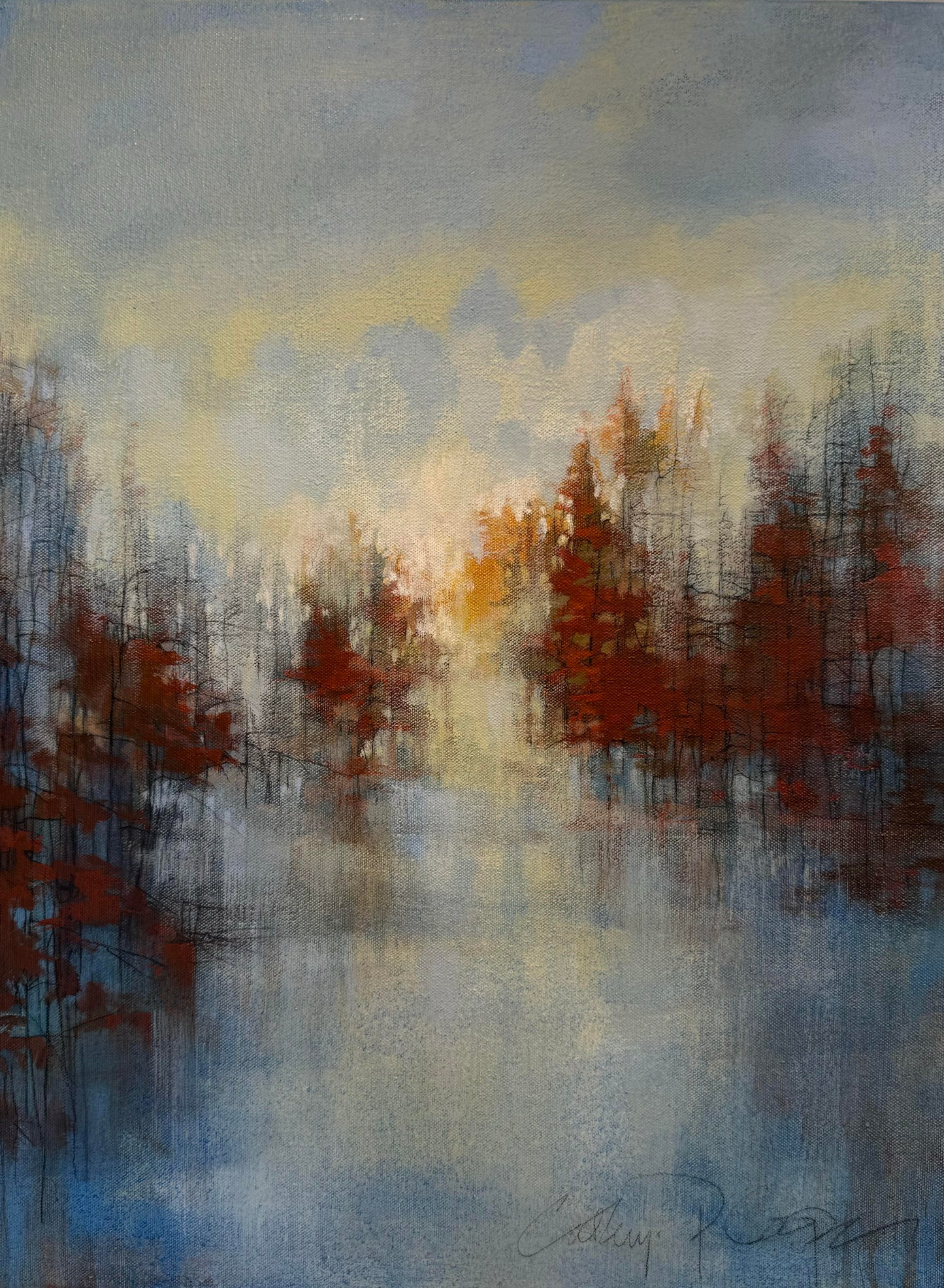 Image featuring original acrylic and graphite painting by North Carolina artist Cathryn Cooper "Fall Fading"