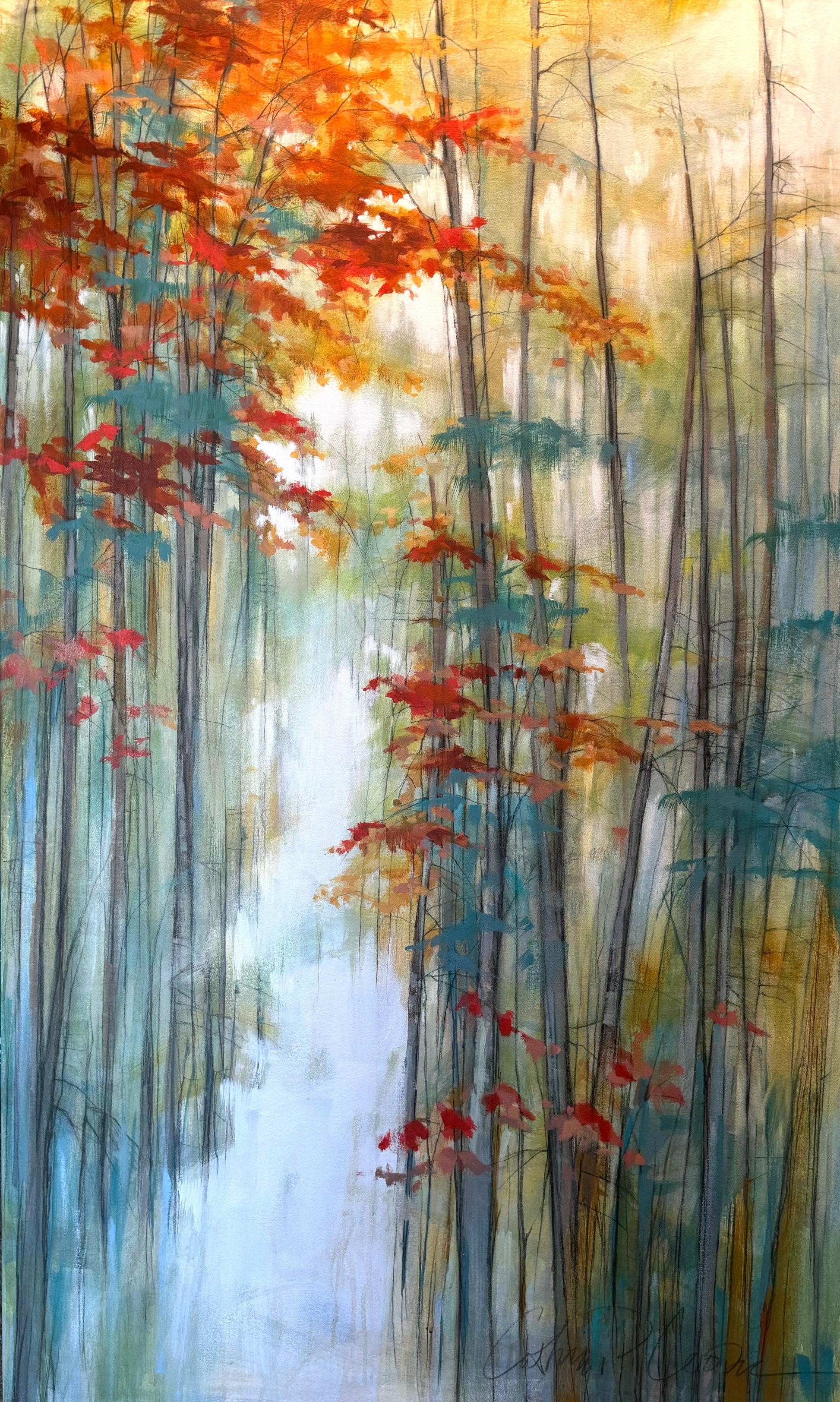 Image featuring original acrylic and graphite painting on canvas by North Carolina artist Cathryn Cooper “Through the Light”