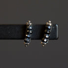 Image of sterling silver and black spinel linear Stud Earrings from fine jewelry artist Erica Bailey hand crafted in USA