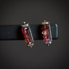 Image of sterling silver and Garnet linear Stud Earrings from fine jewelry artist Erica Bailey hand crafted in USA