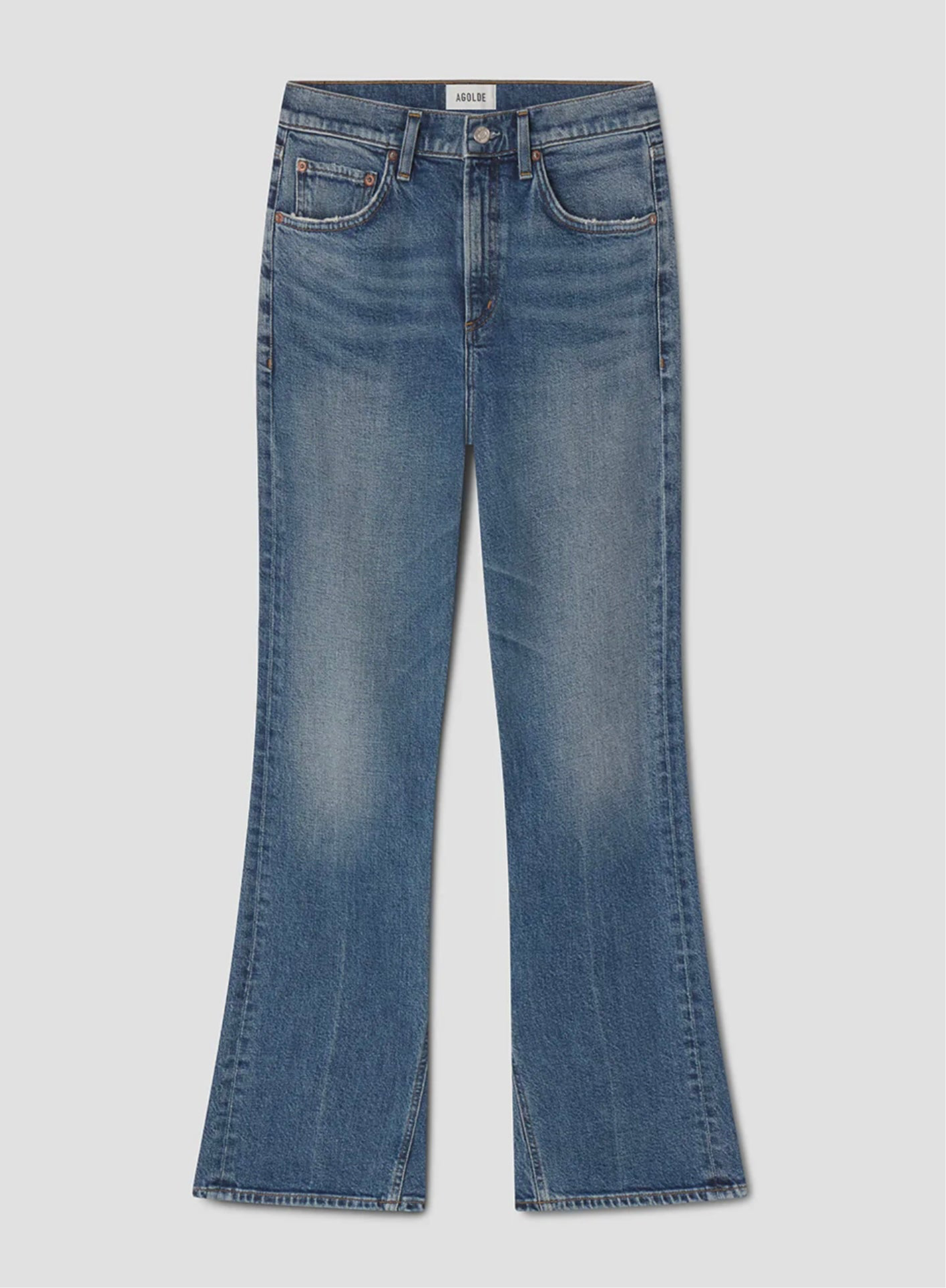 Agolde mid-rise kick boot comfort denim in curve wash with generous inseam