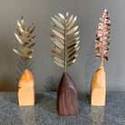 Fern Forest Sculpture with delicate metal fern fronds mounted on solid wood base handcrafted in USA