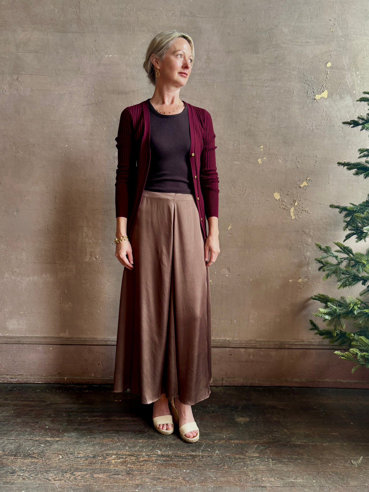 Forte_Forte's Superfine Merino Ribbed Cardigan in Bordeaux superfine wool Refined textural Italian craftsmanship