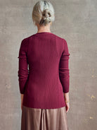 Forte_Forte's Superfine Merino Ribbed Cardigan in Bordeaux superfine wool Refined textural Italian craftsmanship