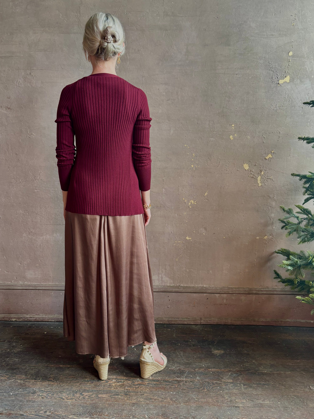 Forte_Forte's Superfine Merino Ribbed Cardigan in Bordeaux superfine wool Refined textural Italian craftsmanship