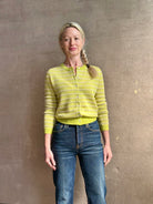 Guest in residence pebble stripe jane cashmere cardigan with long sleeves button front crew neck dot texture olive