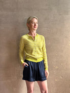 Guest in residence pebble stripe jane cashmere cardigan with long sleeves button front crew neck dot texture olive