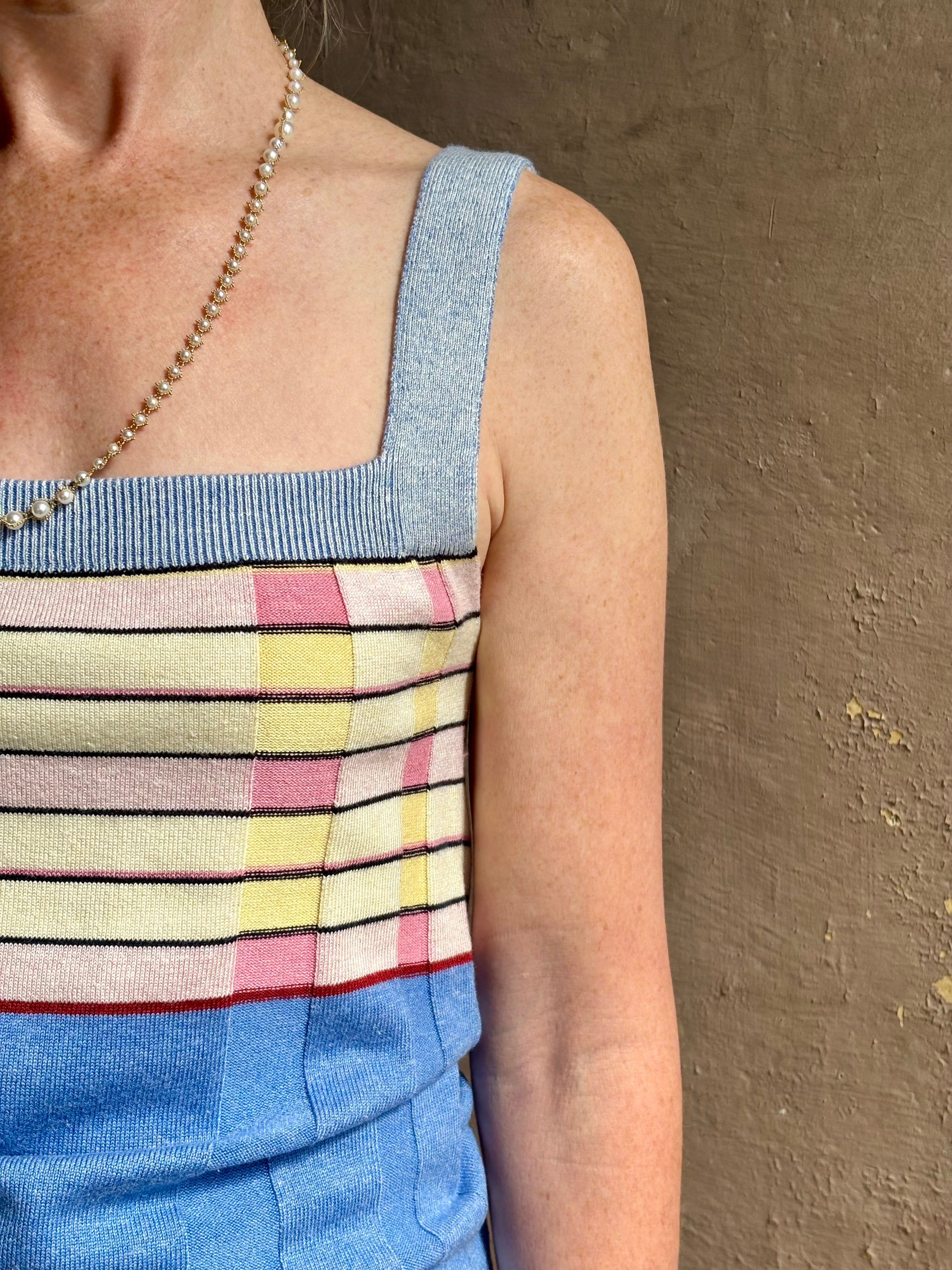 designer Guest in residence Plaited Rib Tank rendered in a delft blue and crafted from a luxurious silk and linen blend 