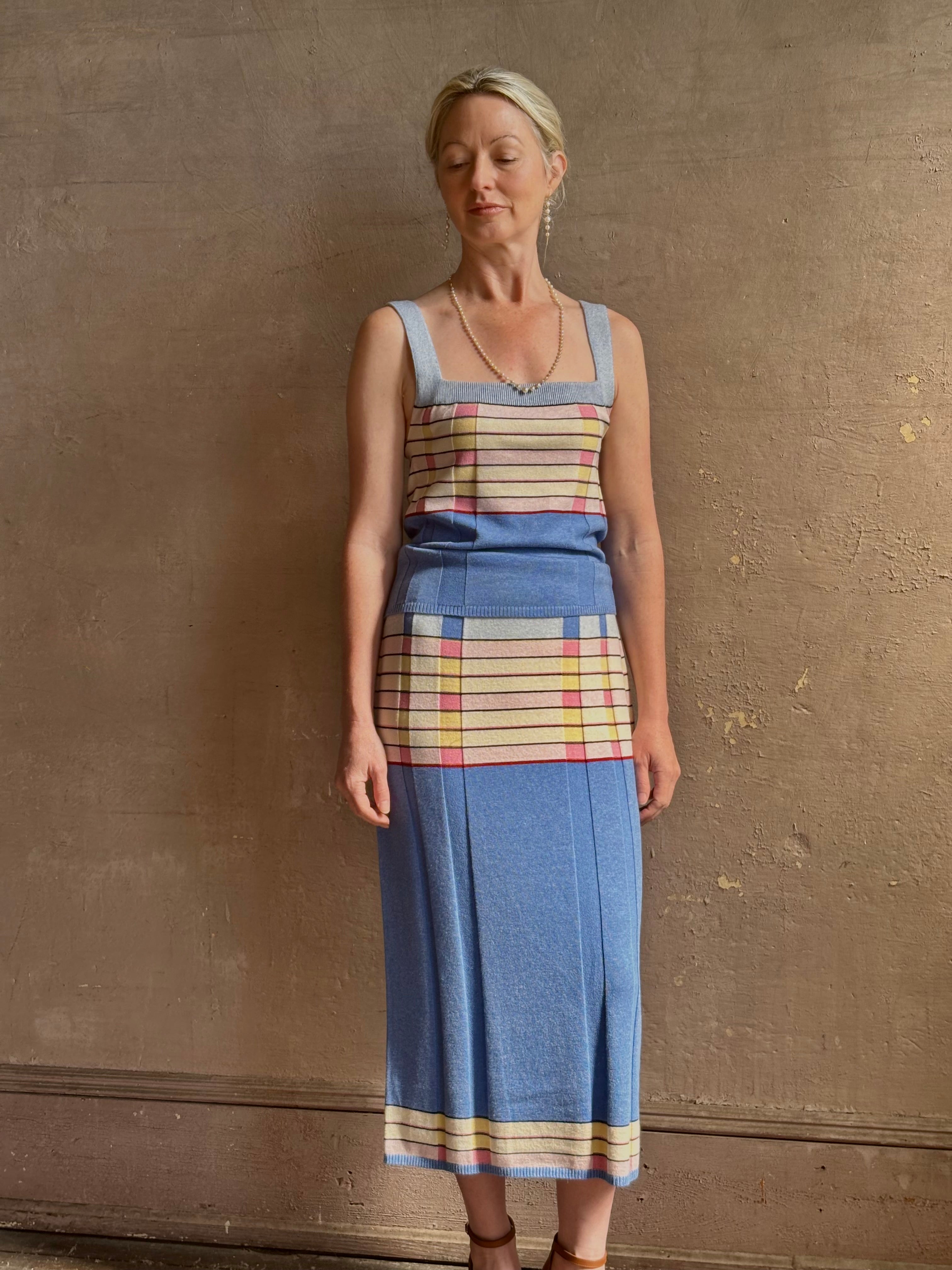 designer Guest in residence Plaited Rib Tank rendered in a delft blue and crafted from a luxurious silk and linen blend 