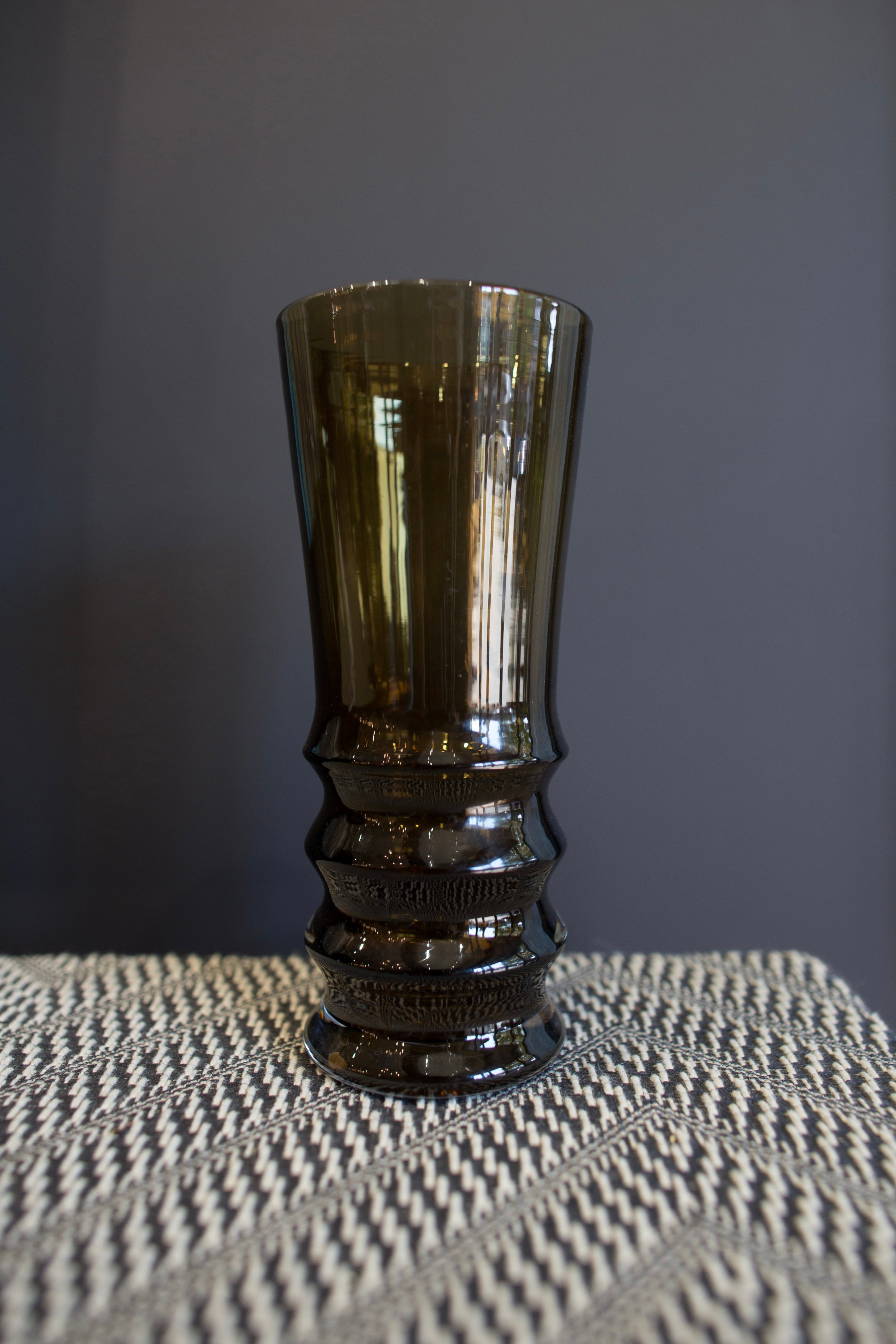 Hand blown glass tulip Vase from North Carolina artist John Shoemaker in modern amber brown color made in USA