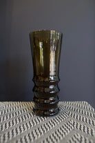 Hand blown glass tulip Vase from North Carolina artist John Shoemaker in modern amber brown color made in USA