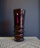 Hand blown glass tulip Vase from North Carolina artist John Shoemaker in modern cranberry color made in USA