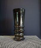 Hand blown glass tulip Vase from North Carolina artist John Shoemaker in modern olive green color made in USA