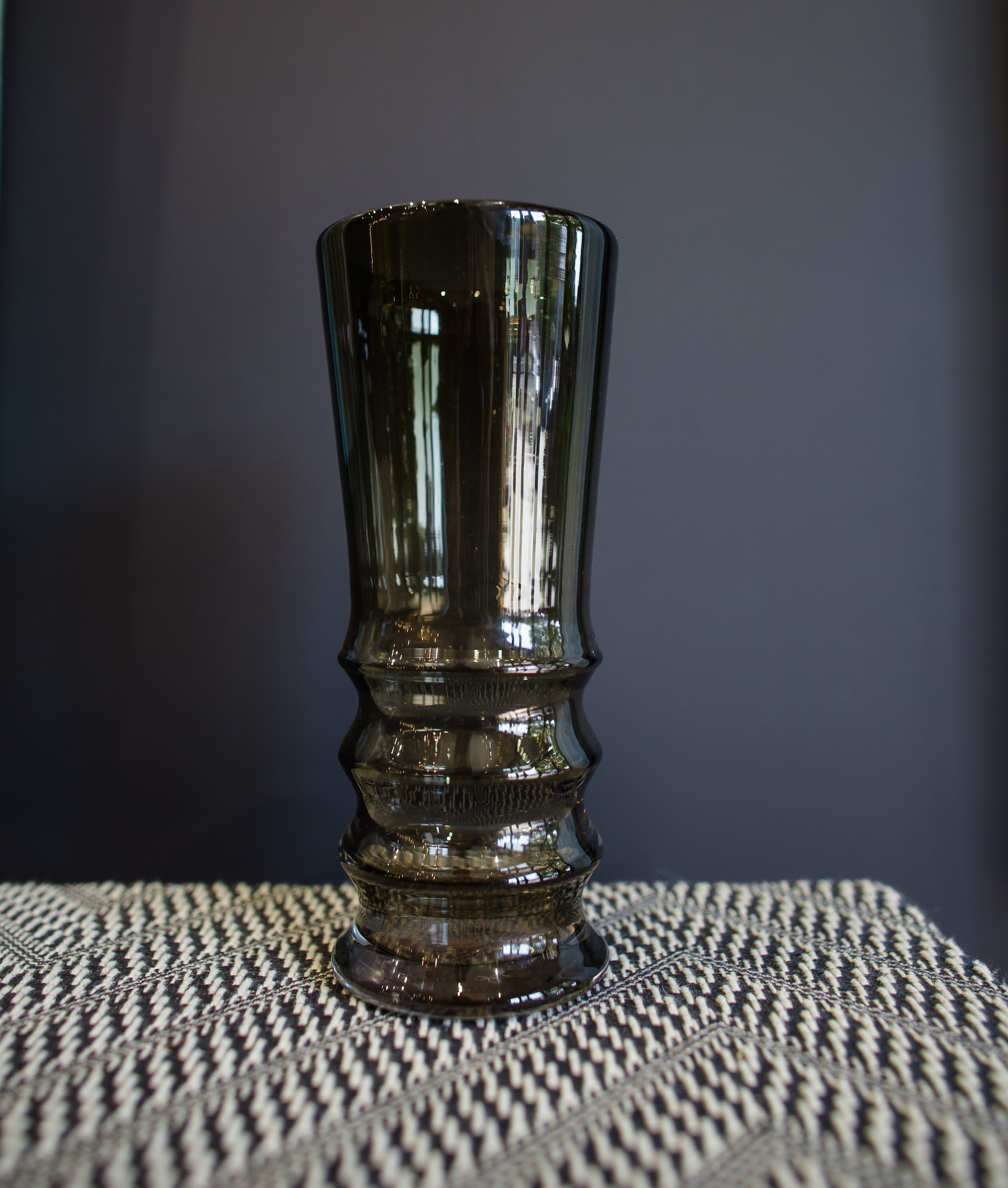 Hand blown glass tulip Vase from North Carolina artist John Shoemaker in modern olive green color made in USA