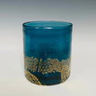 Image of a blue glass with 18k gold hand blown rocks glass made in USA by North Carolina glass artist John Shoemaker