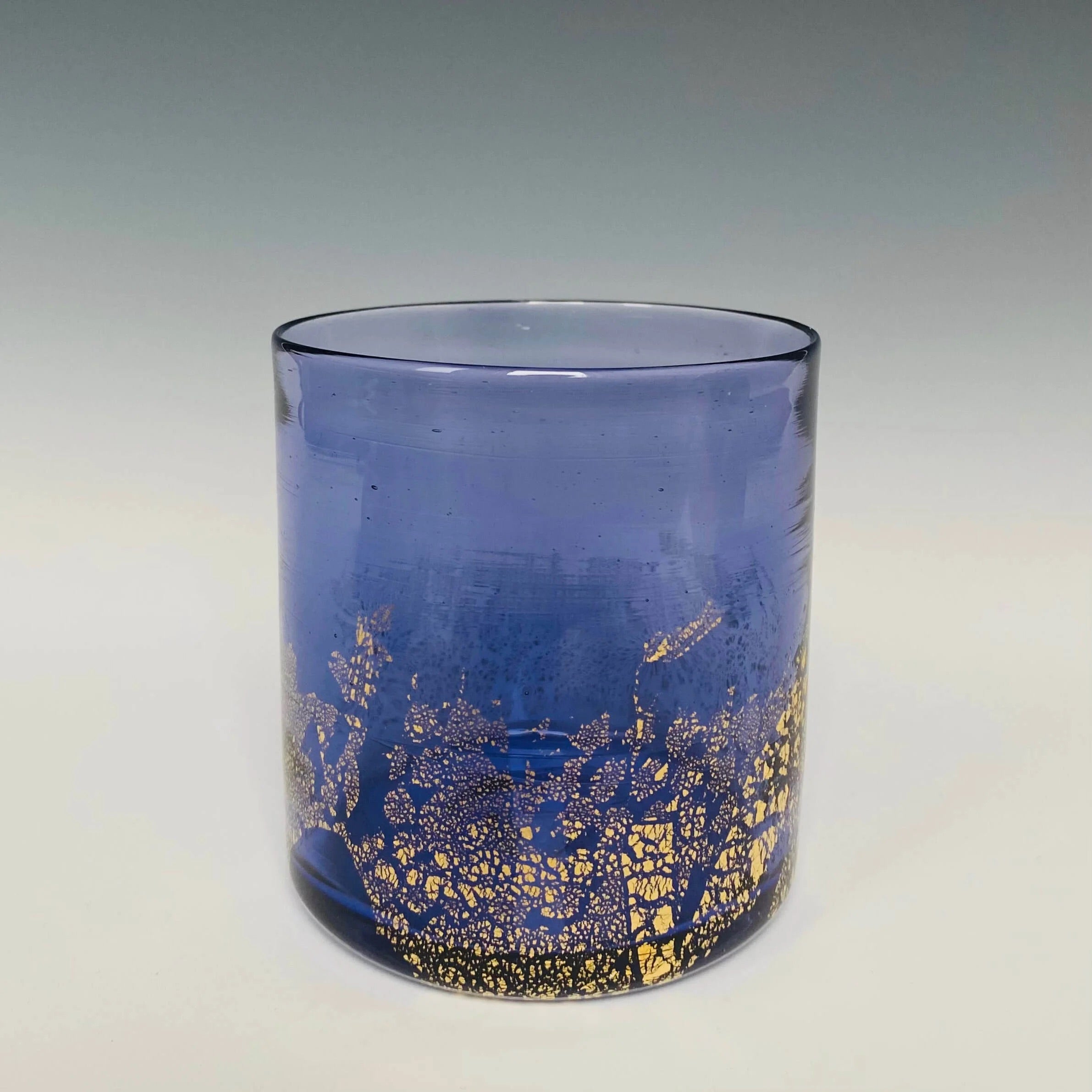 Image of a hyacinth glass with 18k gold hand blown rocks glass made in USA by North Carolina glass artist John Shoemaker