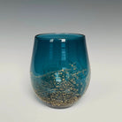 Handblown Stemless blue Wine Glass from North Carolina aritist John Shoemaker with gold leaf and made in USA